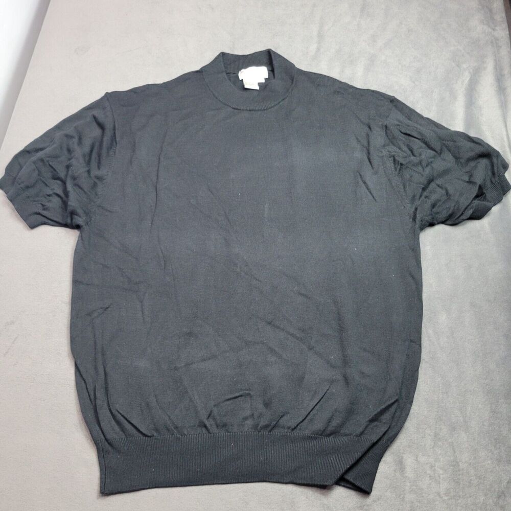 Norm Thompson Black Silk & Cotton Blend Short Sleeve Mock Neck Sweater L